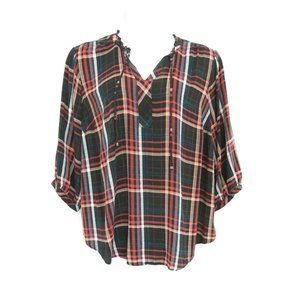 Torrid Boho Plaid Black 3/4 Sleeve Shirt